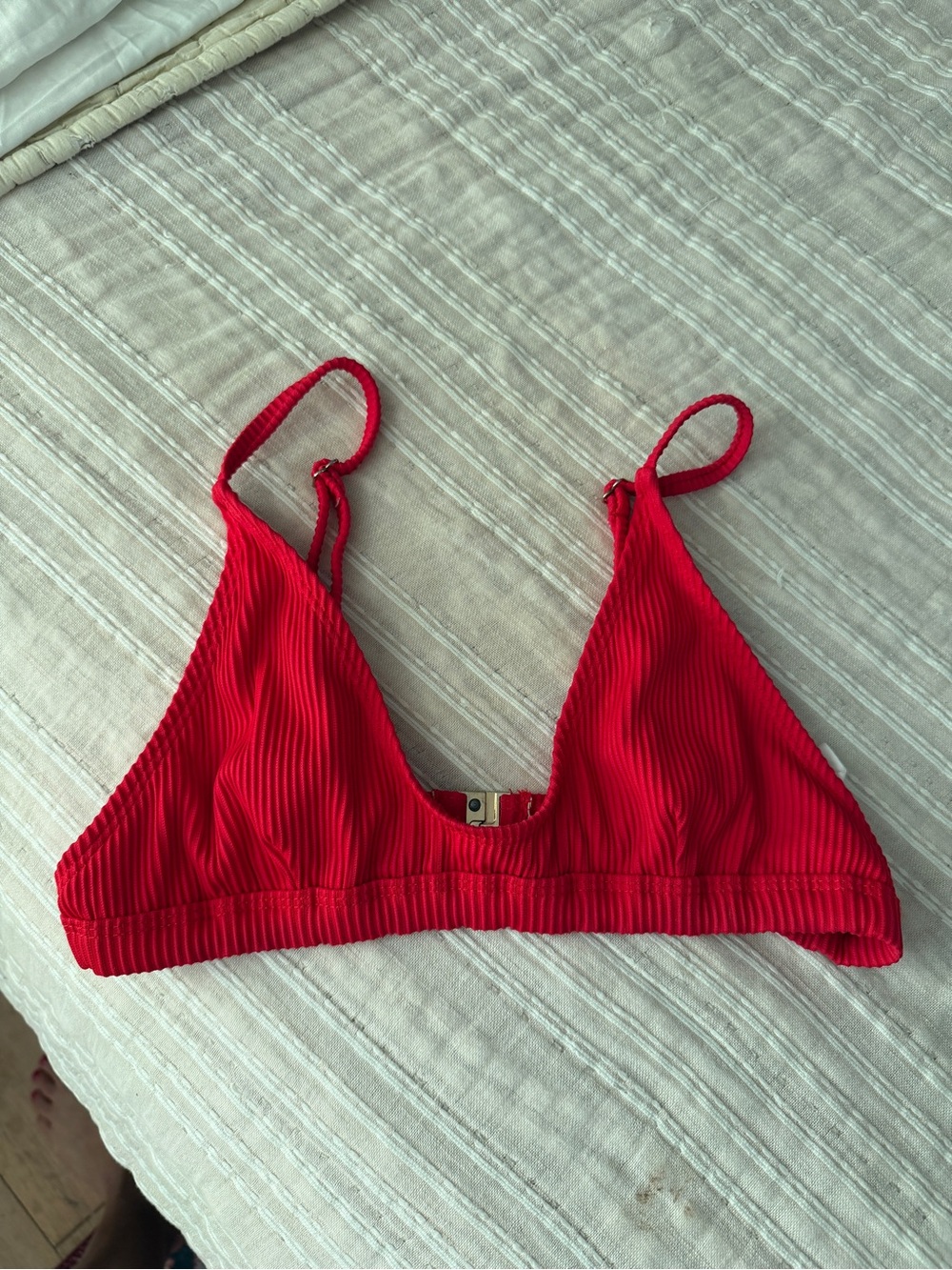 Red Ribbed Triangle Bikini Top